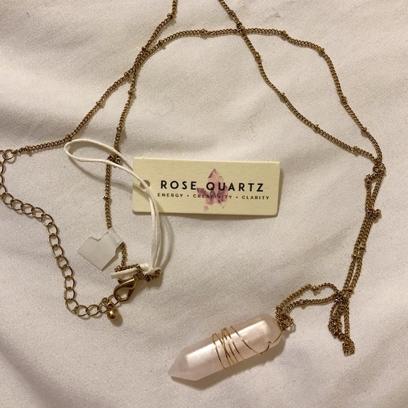 Wrapped Rose Quartz Pendant Necklace in Gold - Picture 2 of 3